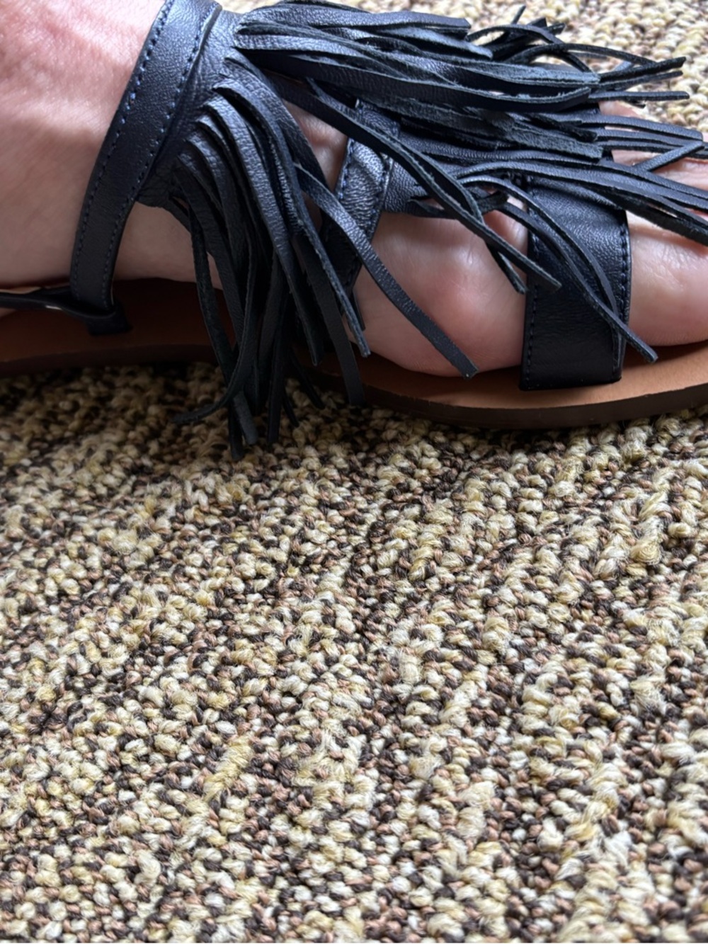 J. Crew Navy Fringe Tan Footbed Slingback Sandals - Picture 7 of 9